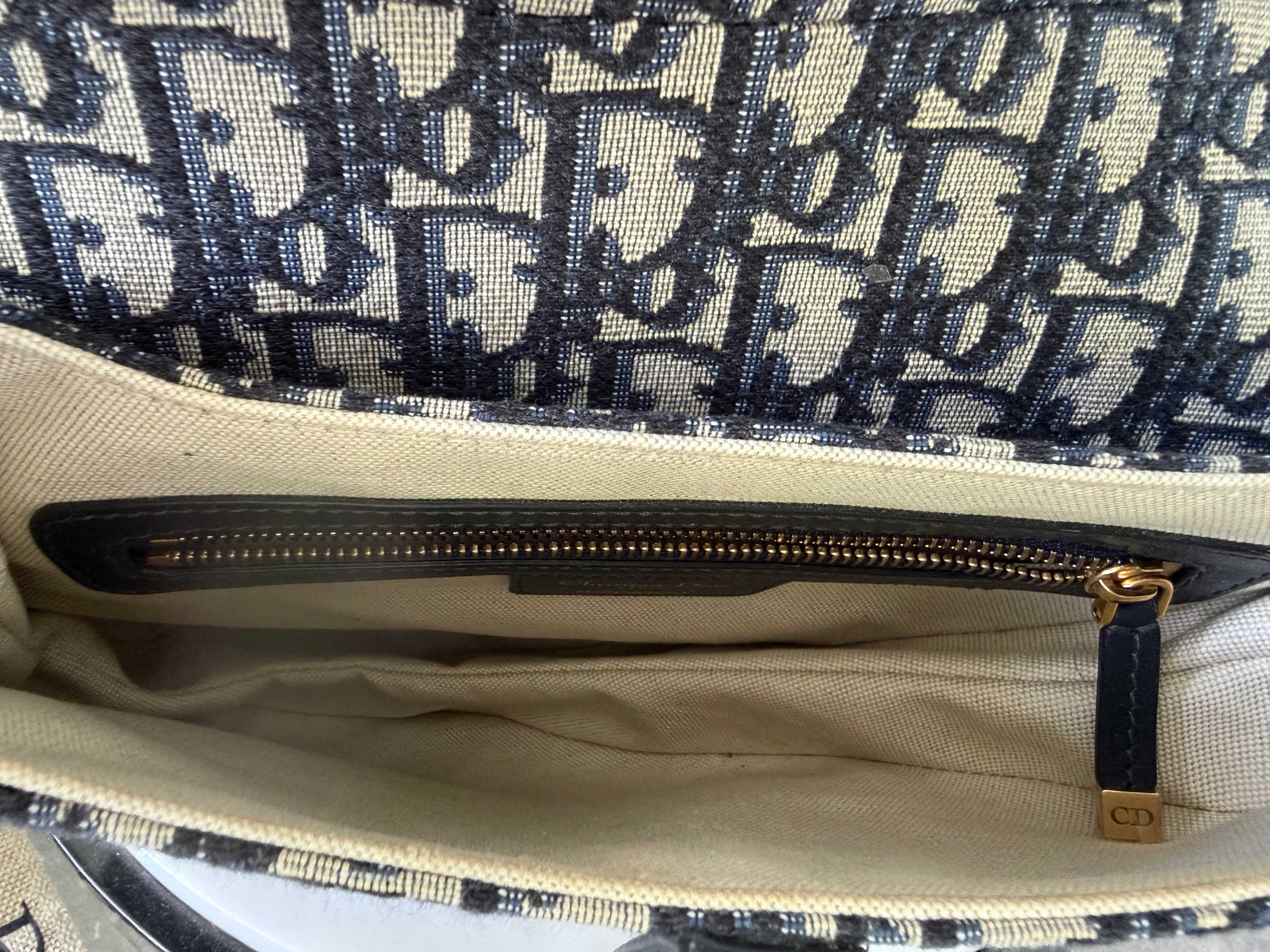 Dior Blue Oblique Canvas Medium Saddle Bag Excellent Condition