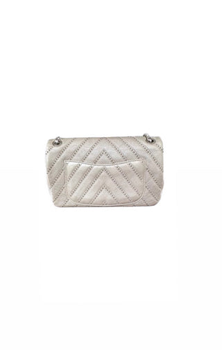 RARE Silver Studded Calfskin Quilted Small Flap Bag