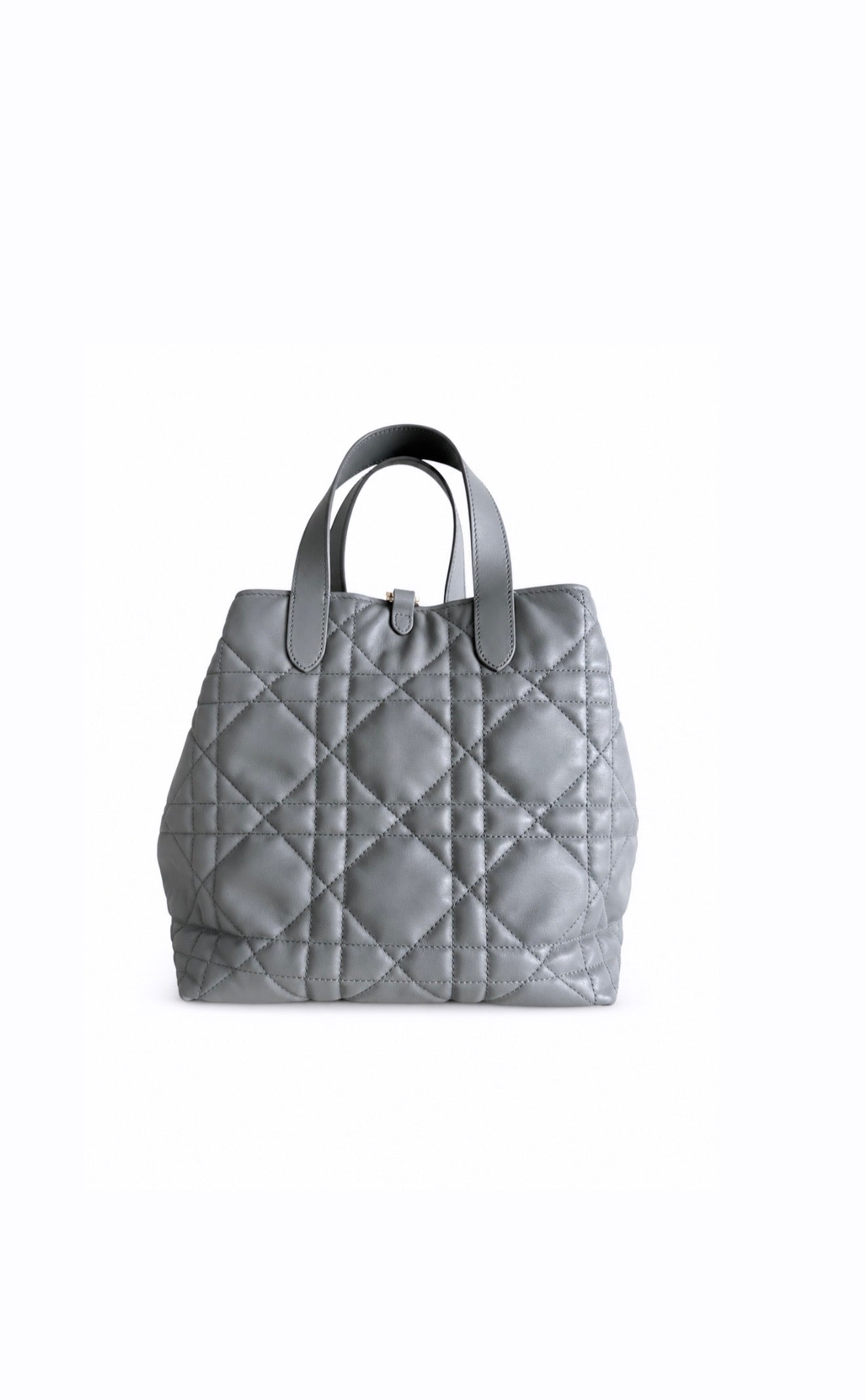 Stone Gray Macrocannage Calfskin Medium Vertical Tote Excellent Condition