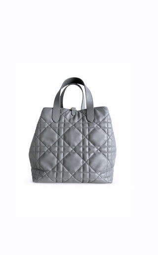 Stone Gray Macrocannage Calfskin Medium Vertical Tote Excellent Condition