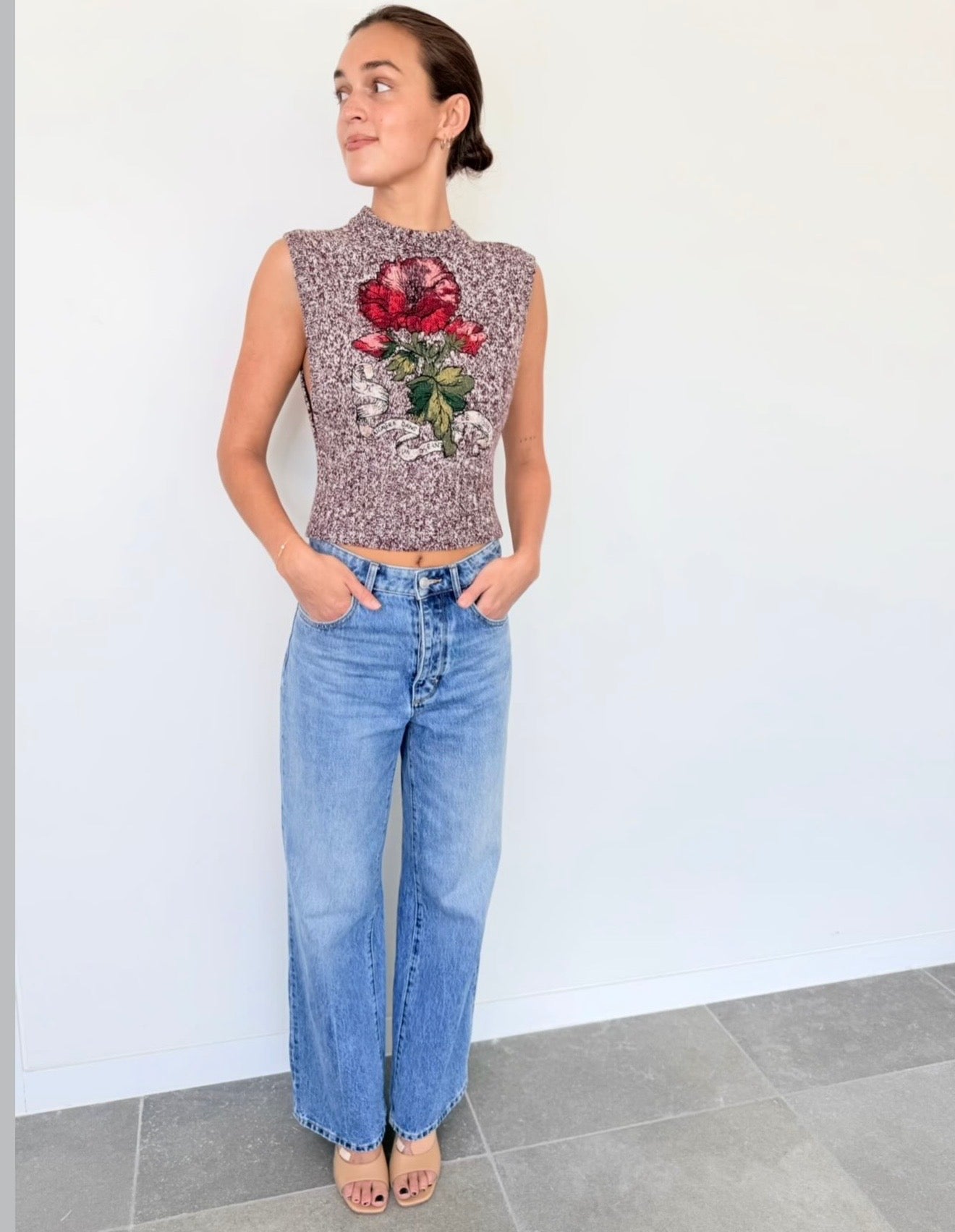 Christian Dior Multicoloured Floral Logo Wool Top