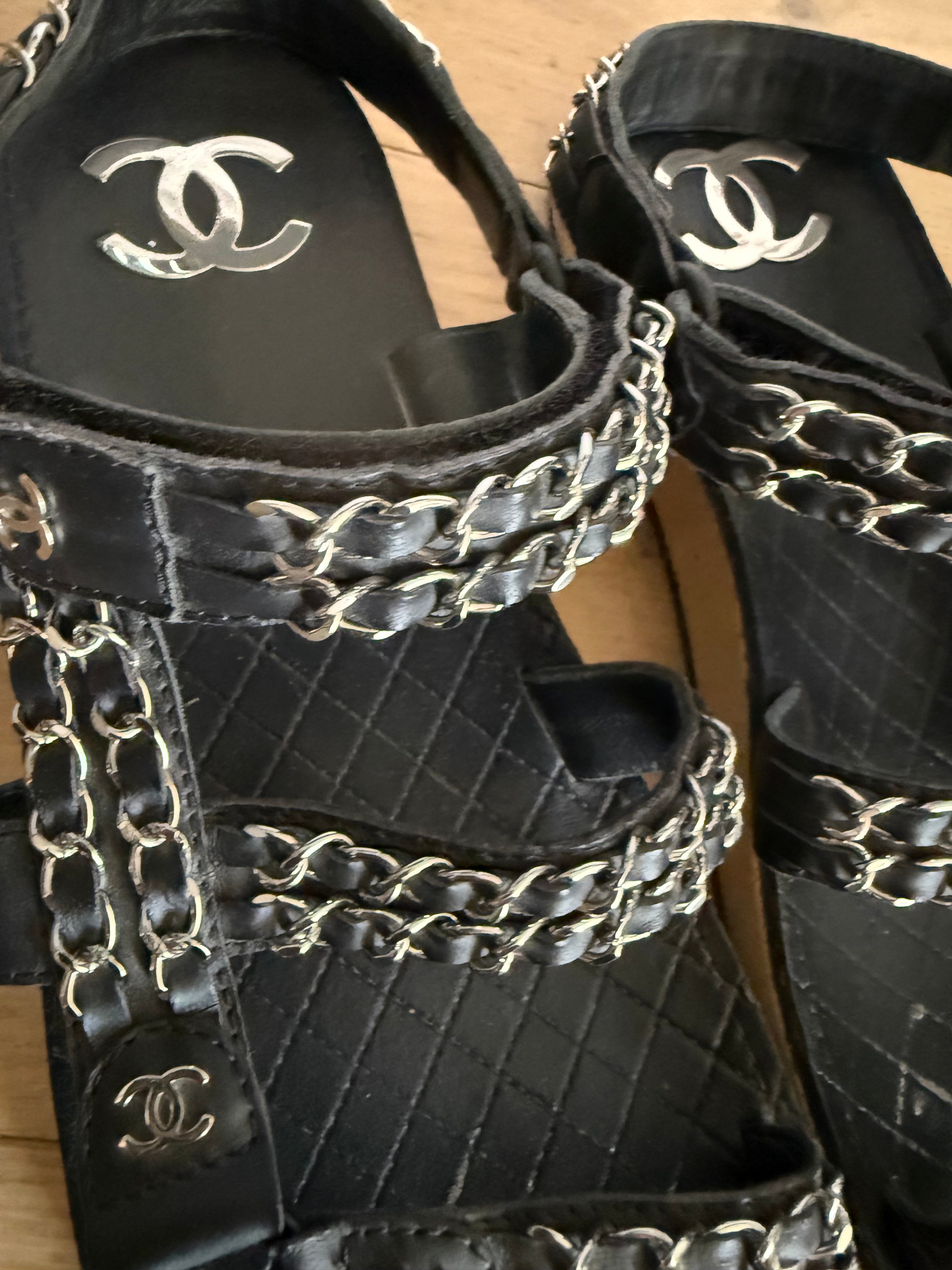 Chanel Black & Silver Chain Sandals