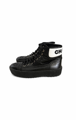 Black Calfskin Platform High Top Sneakers Size 36.5