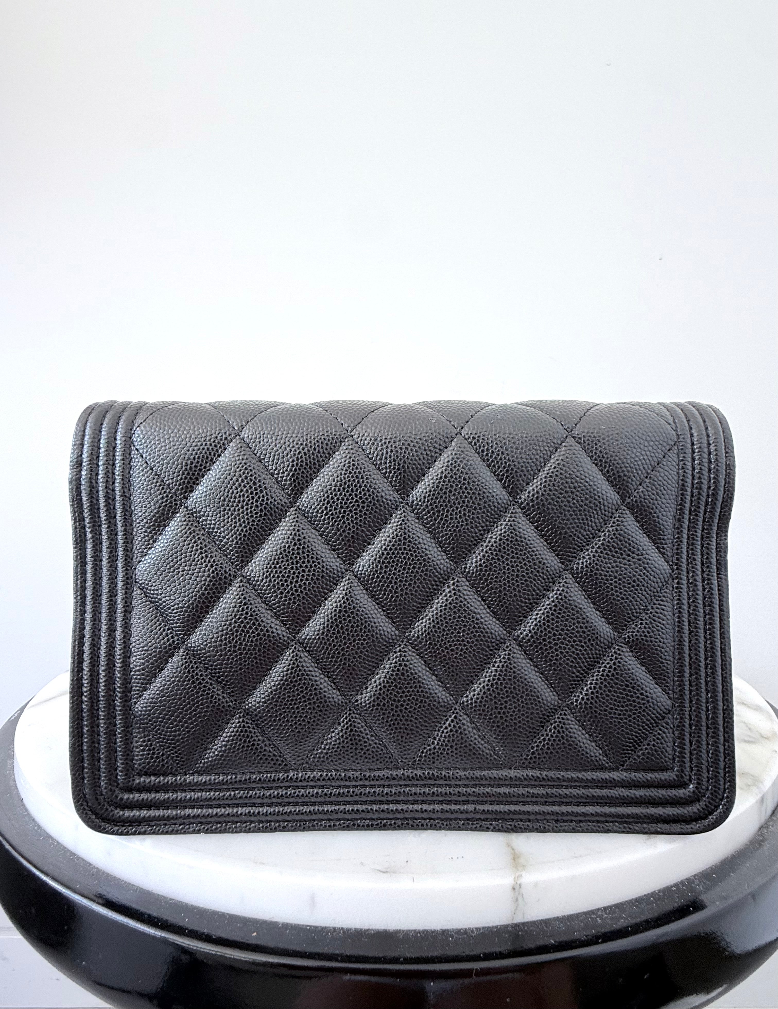Chanel Black Caviar Boy Wallet On Chain w Ruthenium Hardware