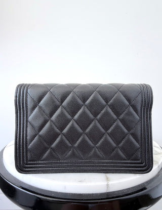Chanel Black Caviar Boy Wallet On Chain w Ruthenium Hardware