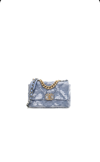 Light Blue Sequin Quilted Chanel 19 Flap Bag