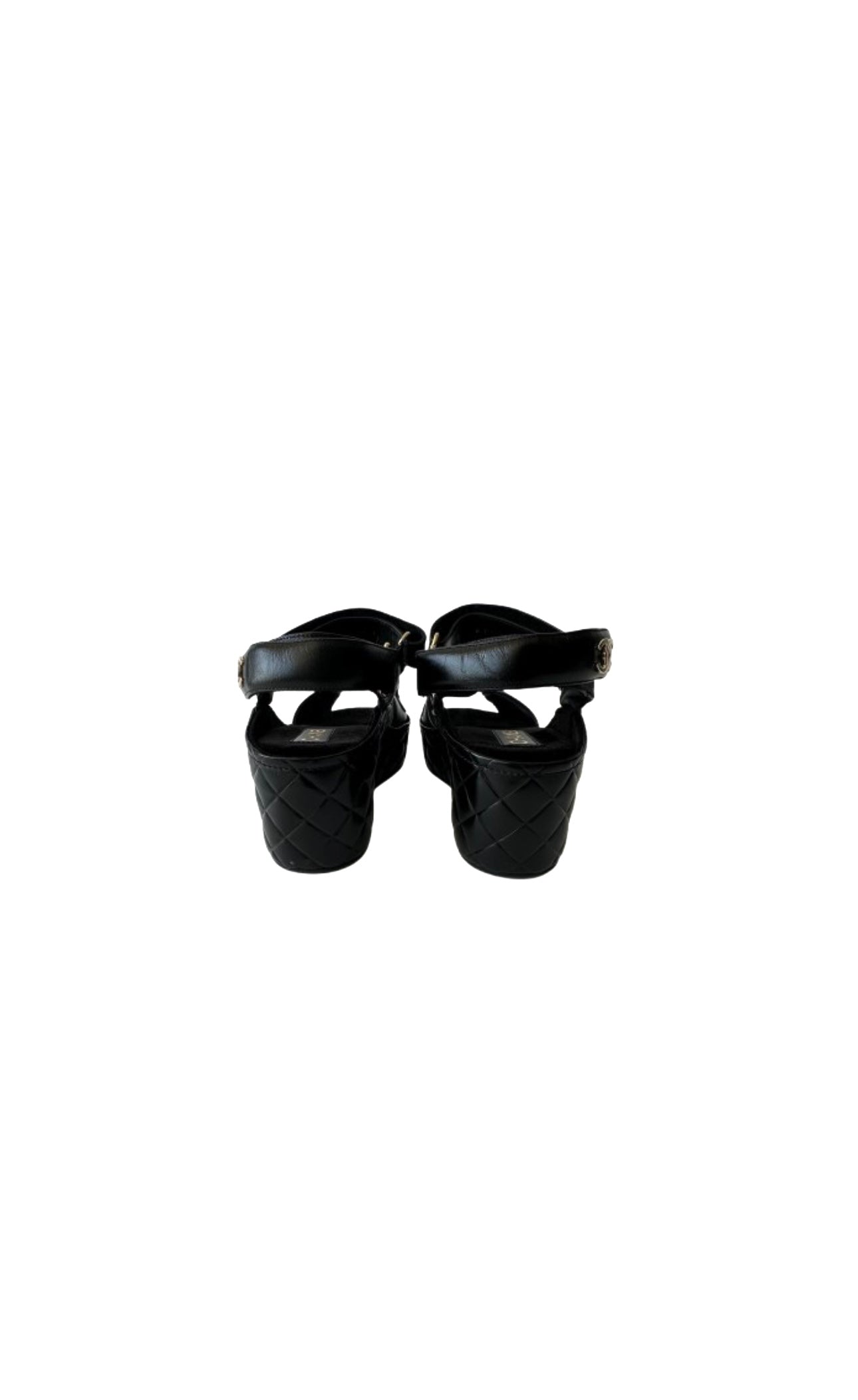 Black Quilted Leather Wedge Sandals with Interlocking CC logo