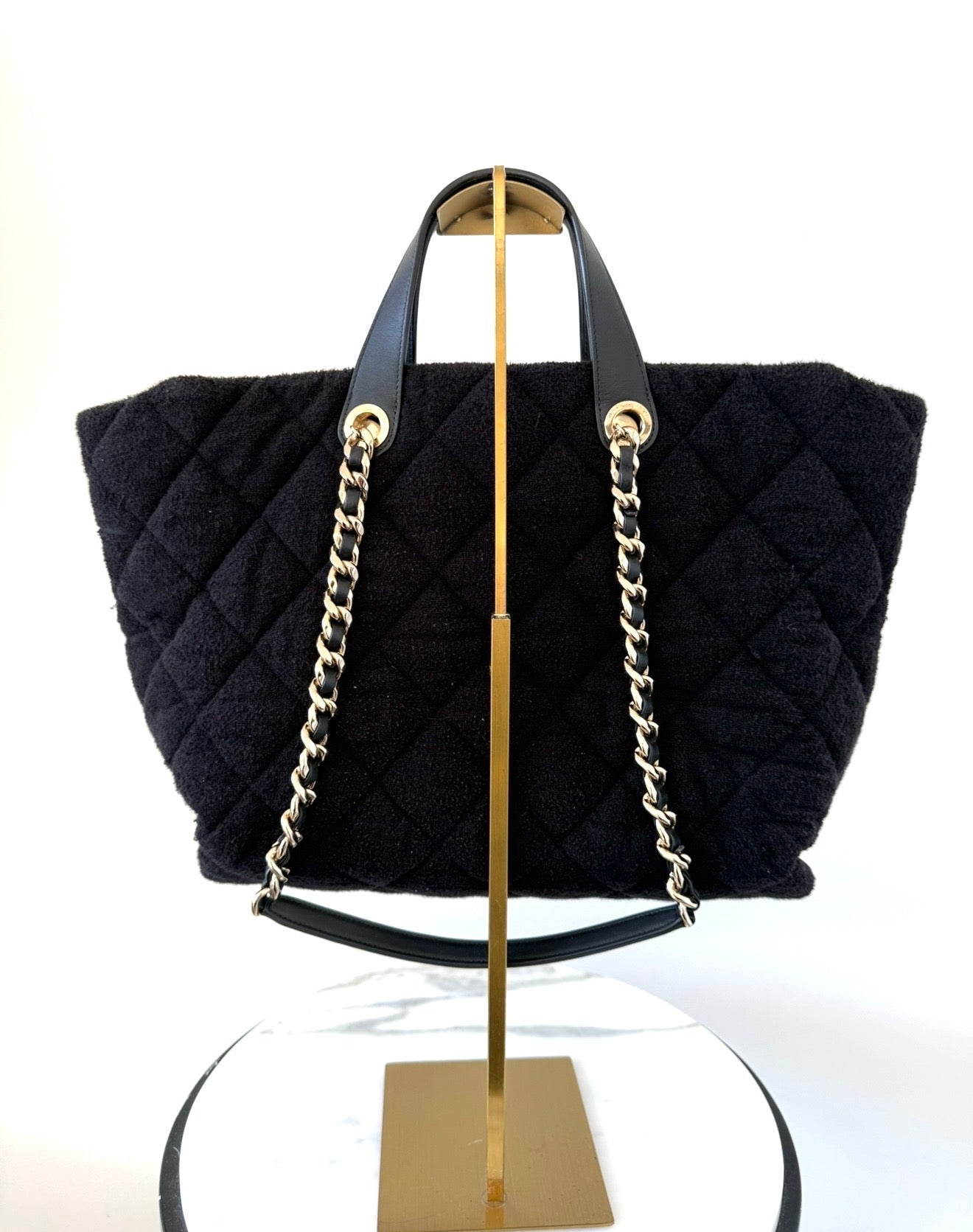 Chanel Black Terry Coco Shopping Tote Excellent Condition