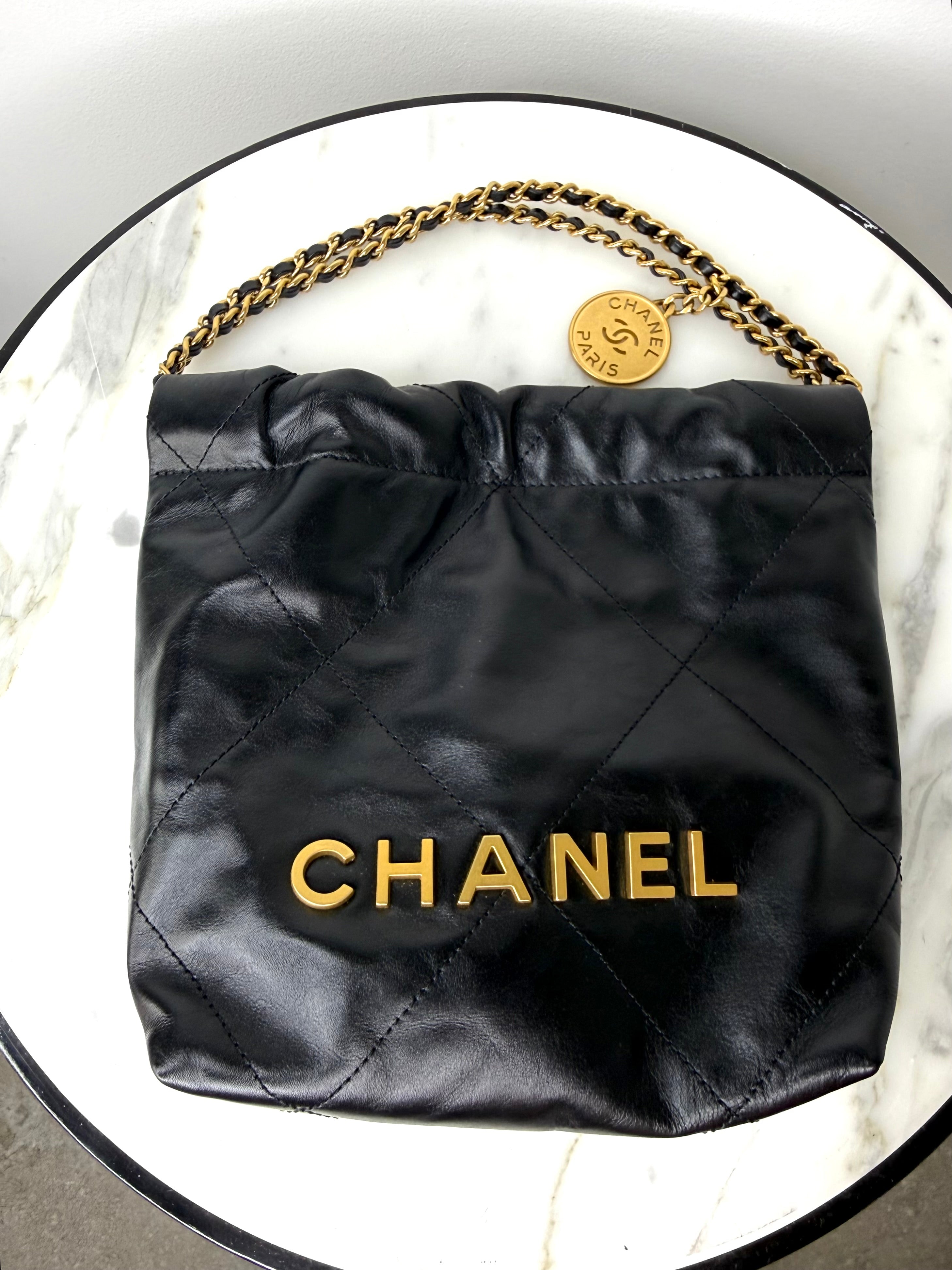 Chanel Black 22 Mini w Gold Hardware Excellent Condition