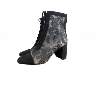 Christian Dior Black Mesh Rose Embroidery Boots Size 38
