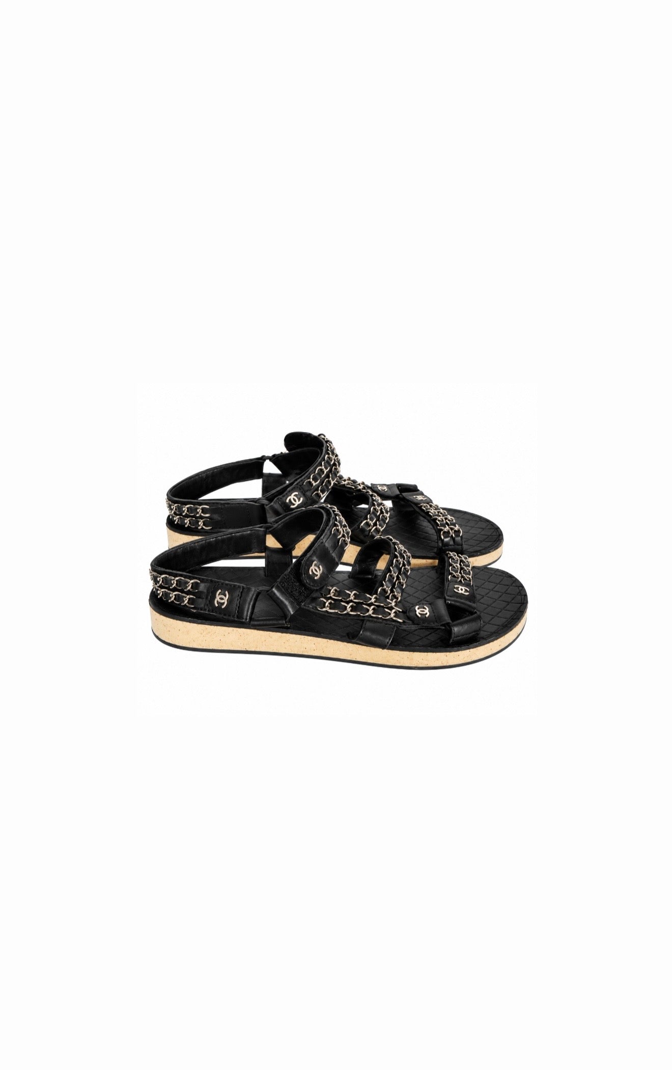 Chanel Black & Silver Chain Sandals