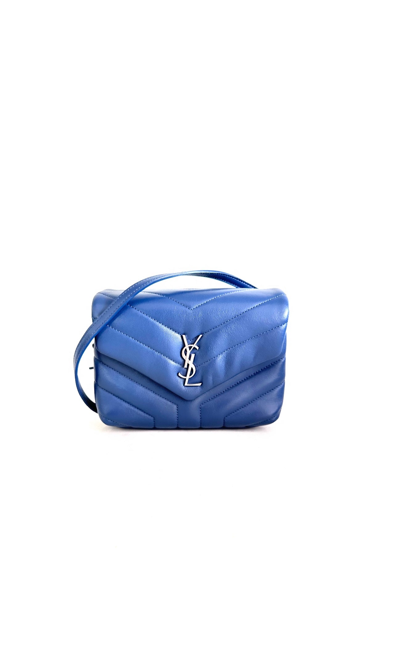 Blue Lou Lou Quilted Bag w Silver Hardware