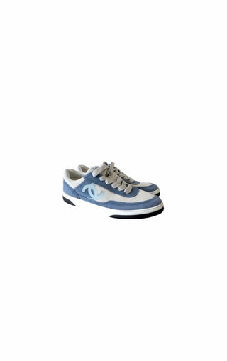 Blue & White Suede Fabric CC Logo Sneakers