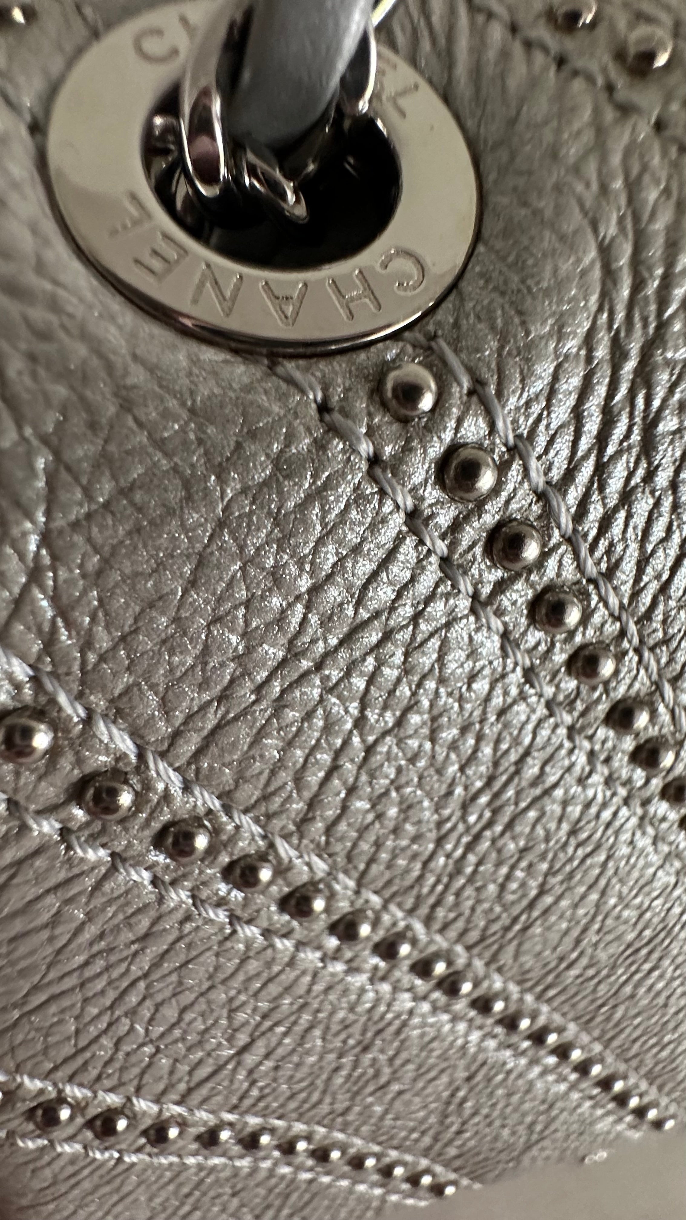 RARE Silver Studded Calfskin Quilted Small Flap Bag