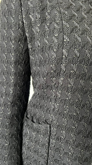 Black Cropped Collarless Tweed & Metallic Jacket