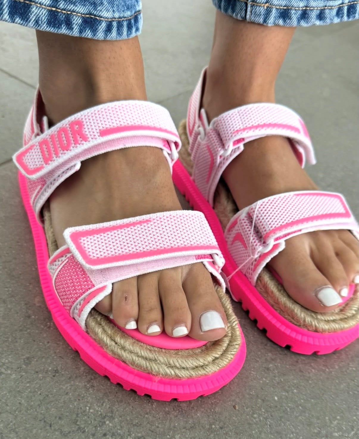 Christian Dior Pink Technical Fabric Dad Sandals