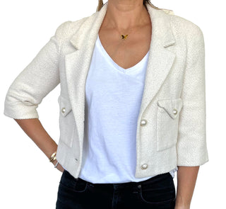 Cream Cropped Jacket with Pearl Buttons