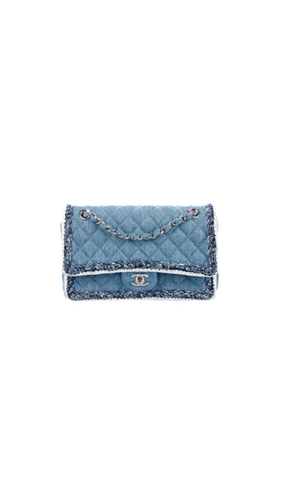 Blue Denim Quilted Braid Trim Shoulder Bag