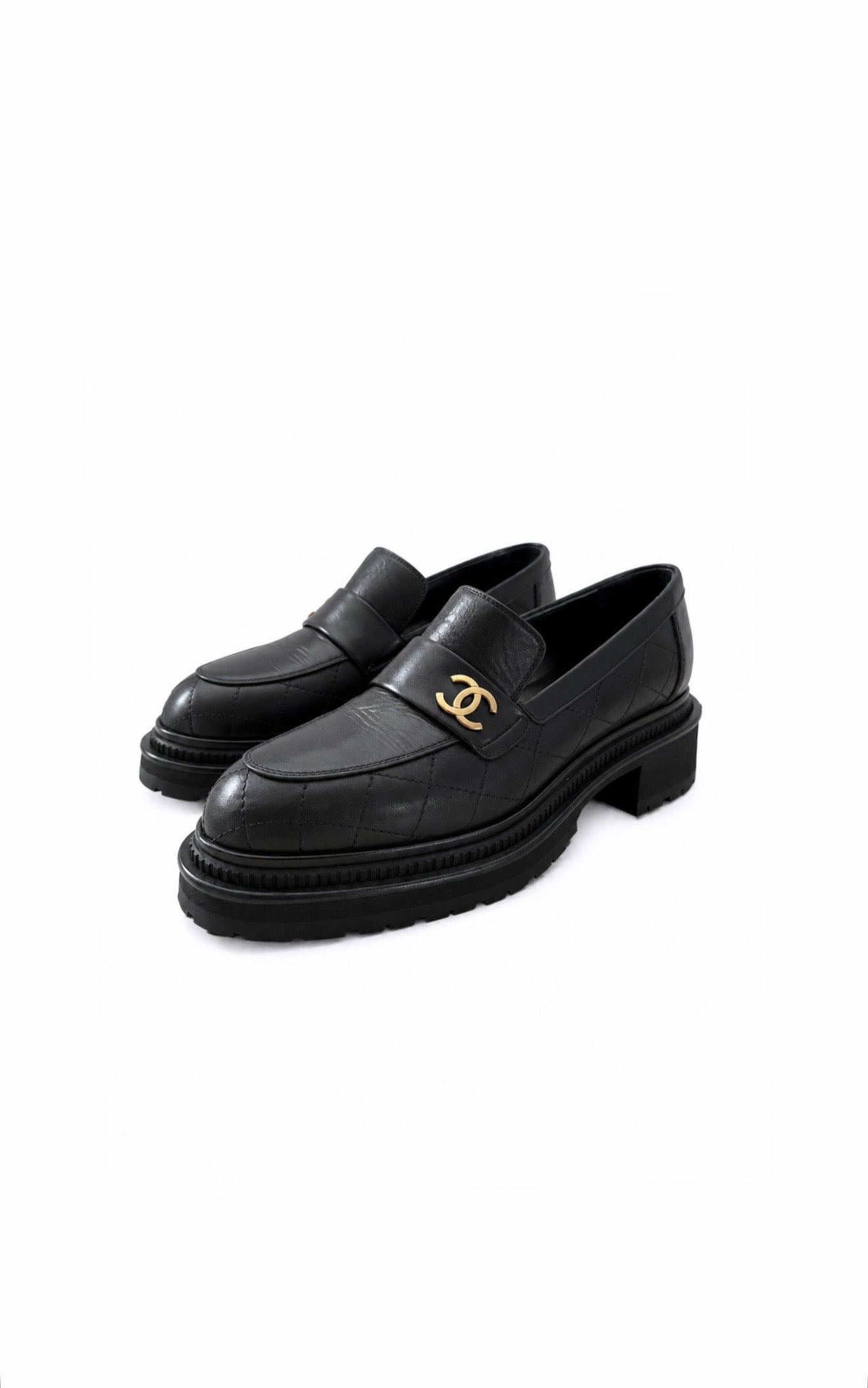 Black Quilted Calfskin Mocassin Loafers BRAND NEW