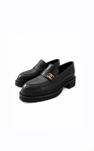 Black Quilted Calfskin Mocassin Loafers BRAND NEW