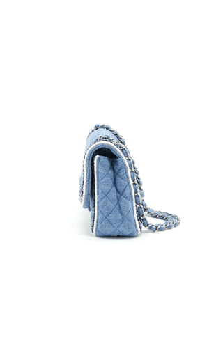 Blue Denim Quilted Braid Trim Shoulder Bag