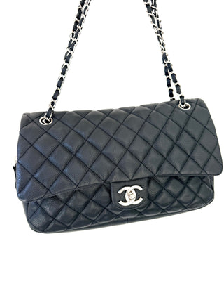 Black Quilted Caviar Jumbo Easy Flap Bag Good Condition