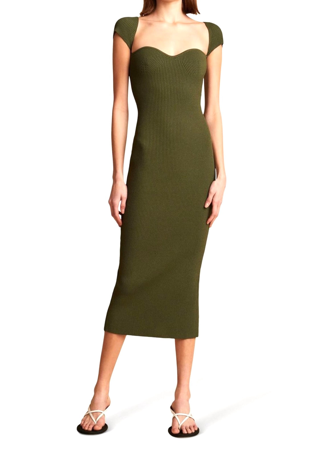 Olive Ribbed Midi Allegra Dress