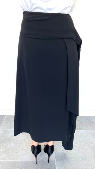 Black Long Silk & Wool Skirt