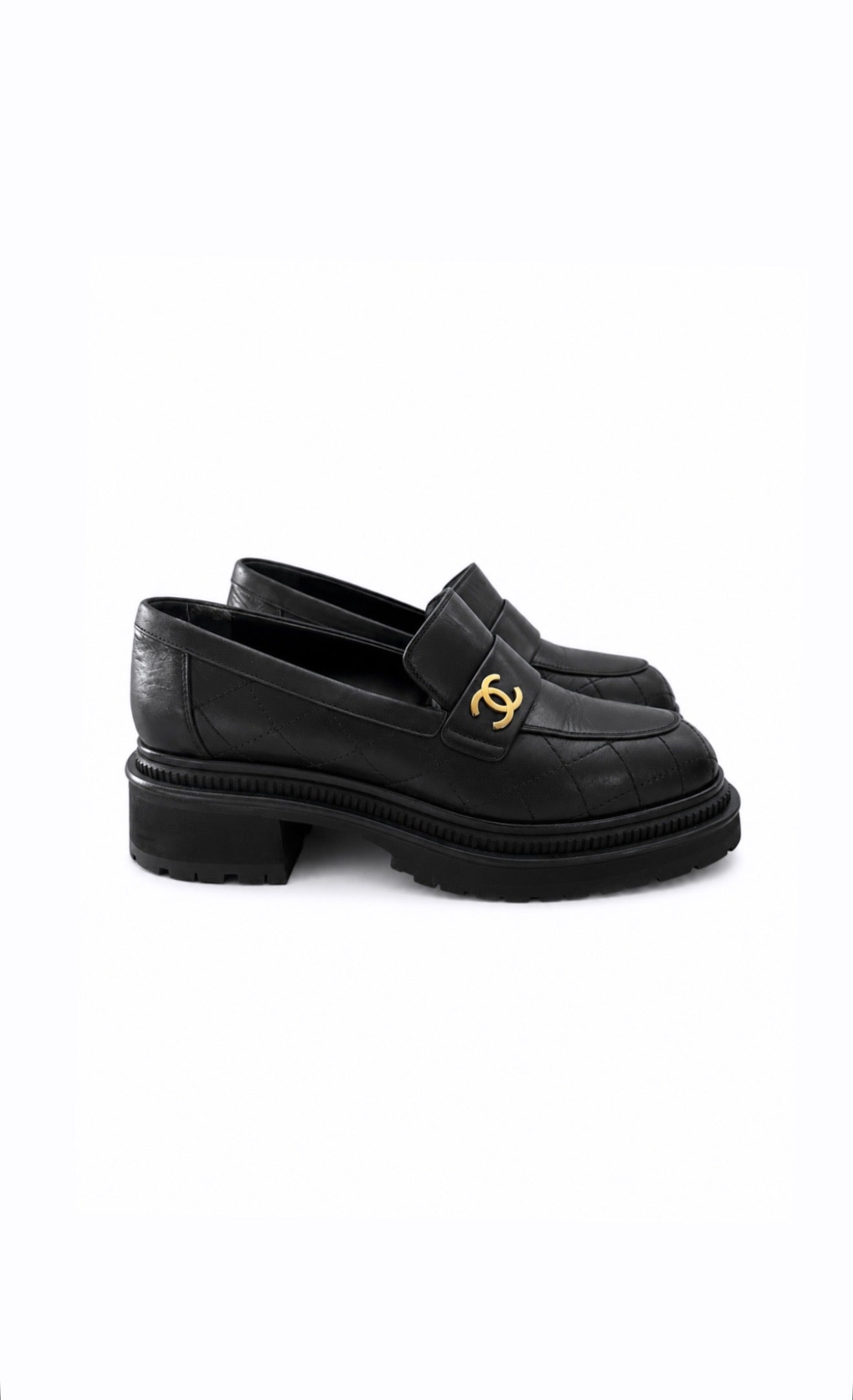 Black Quilted Calfskin Mocassin Loafers BRAND NEW