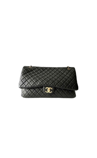 XXL Black Quilted Calfskin Travel Flap Bag