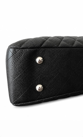 Black Quilted Caviar Paris-Edinburgh Large Flap Tote Silver Hardware