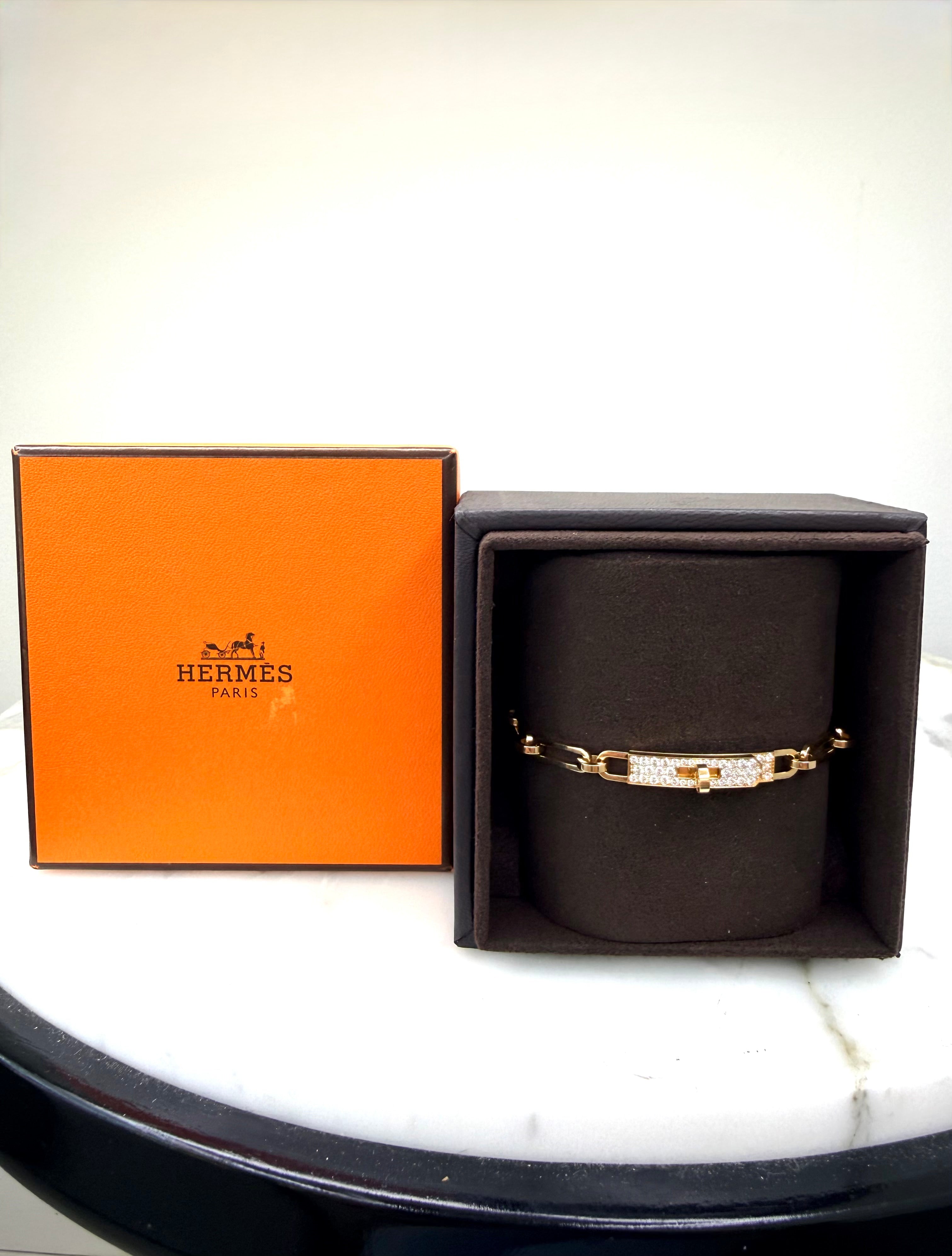 Hermes’ Kelly Chaine Bracelet Diamond Pave 18k Yellow Gold