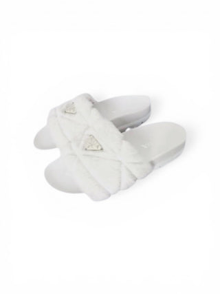 Prada White Fluffy Slides