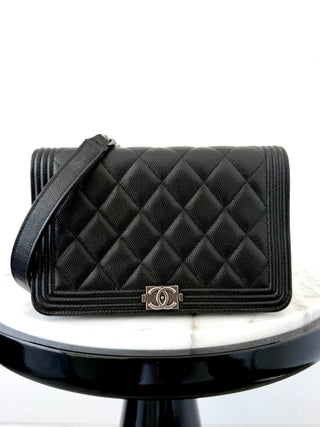 Chanel Black Caviar Boy Wallet On Chain w Ruthenium Hardware