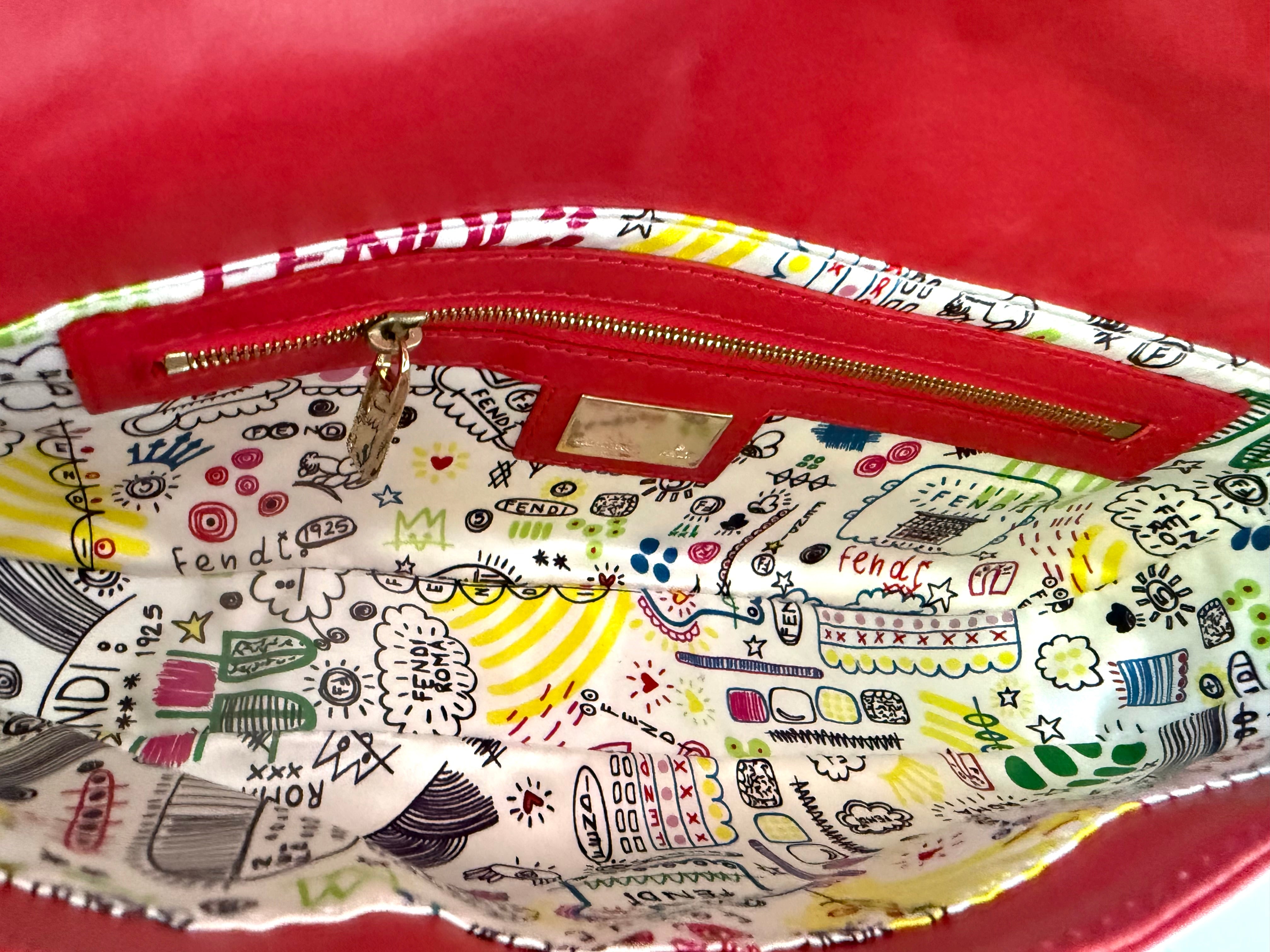 FENDI Red Vintage Monogrammed Mama  Baguette