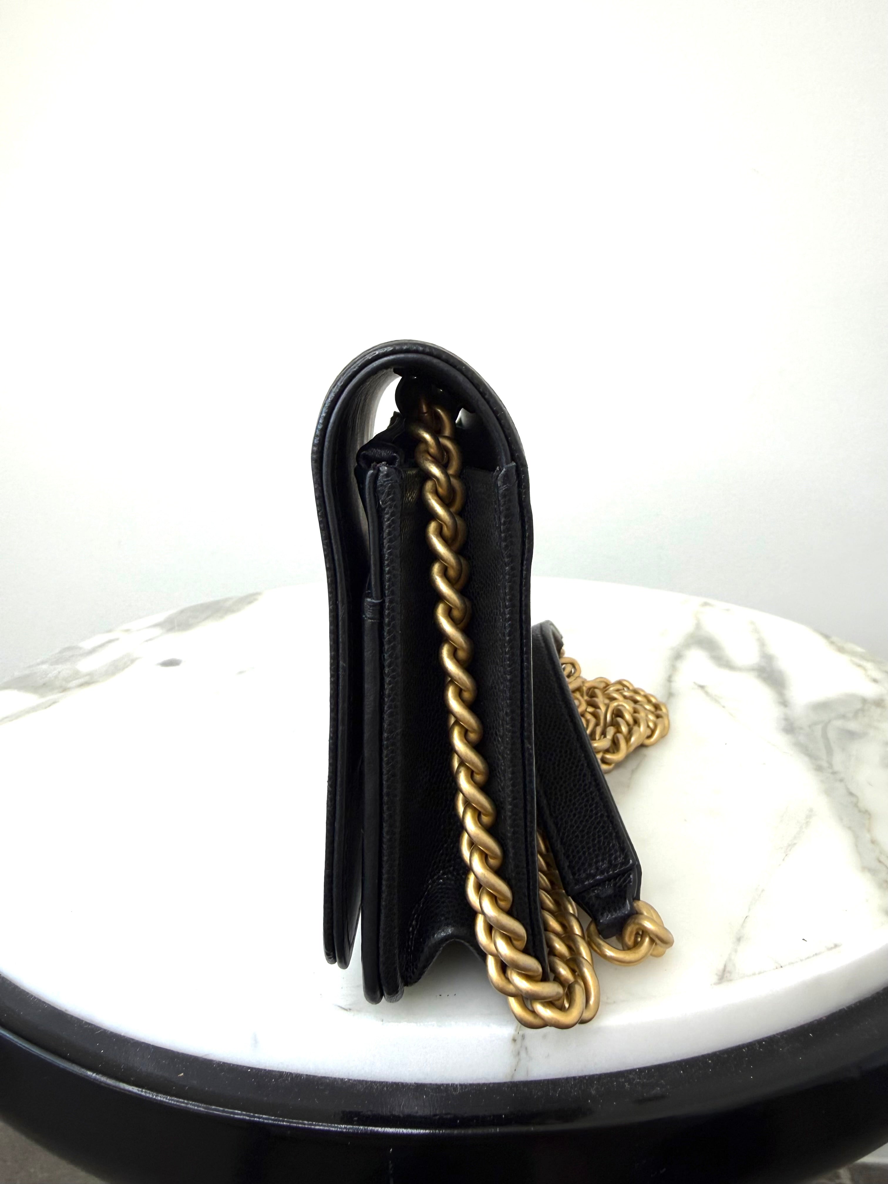 Chanel Black Caviar Boy Wallet On Chain w Gold Hardware