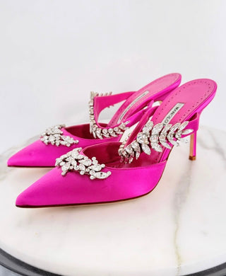 Pink Manolo Blahnik Satin Mules