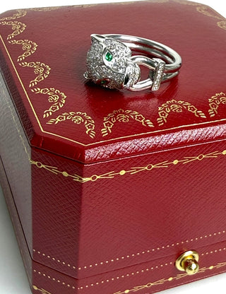White Gold Panthere De Cartier Diamond, Emerald & Onyx Ring