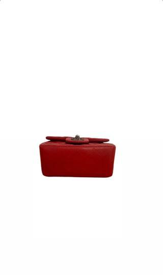 Red Square Mini Lambskin Quilted Flap Bag w Ruthenium Hardware