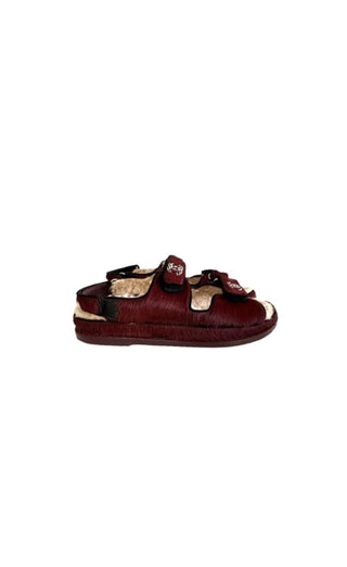 Burgundy Calf Hair Shearling & Suede Trim Dad Sandals