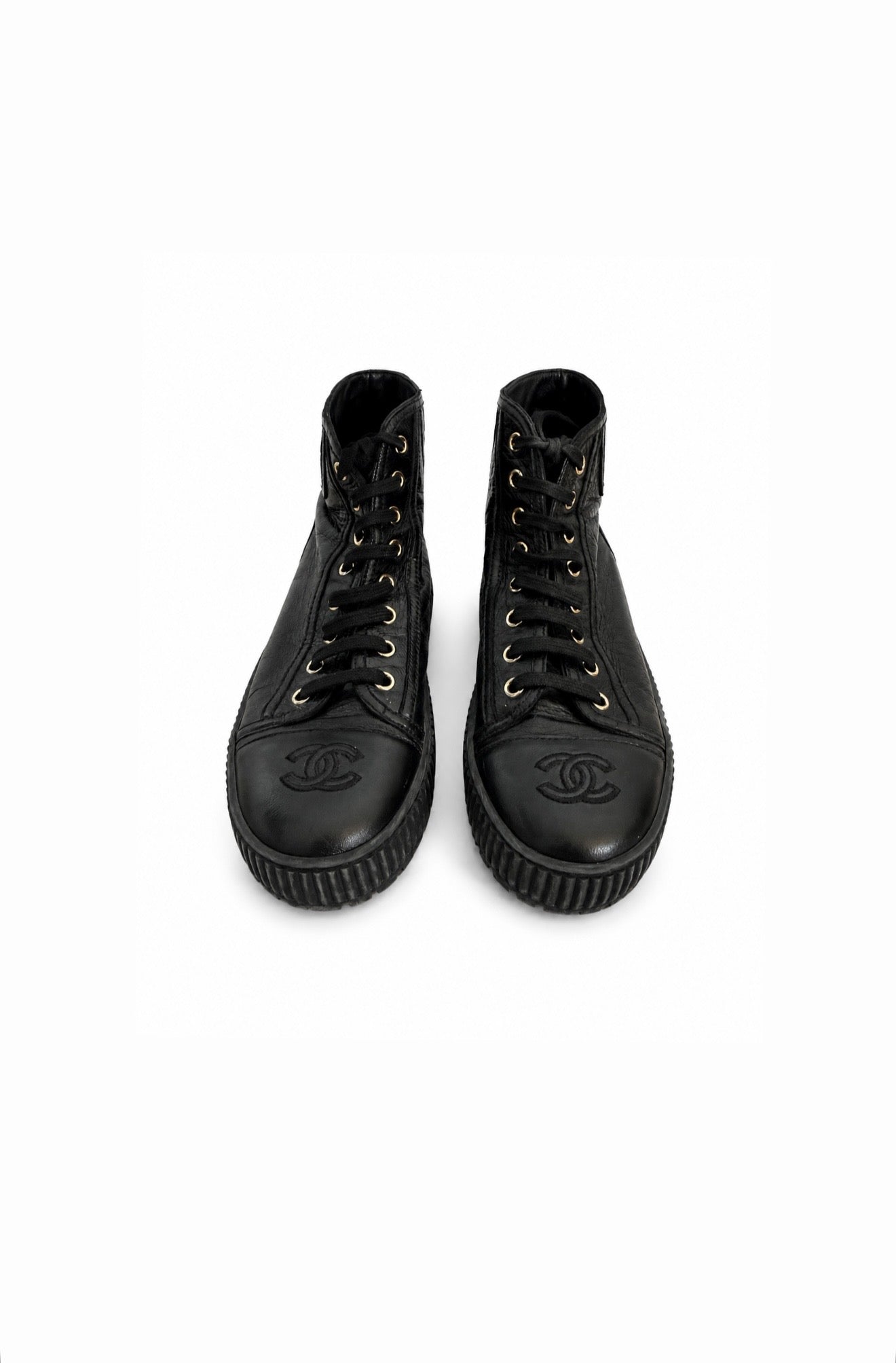 Black Calfskin Platform High Top Sneakers Size 36.5