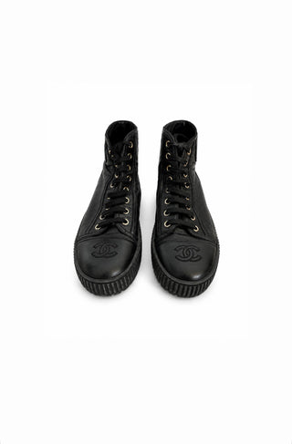 Black Calfskin Platform High Top Sneakers Size 36.5