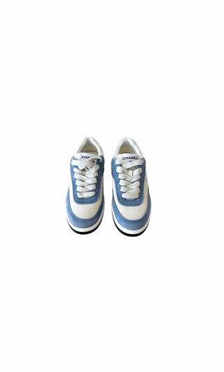 Blue & White Suede Fabric CC Logo Sneakers