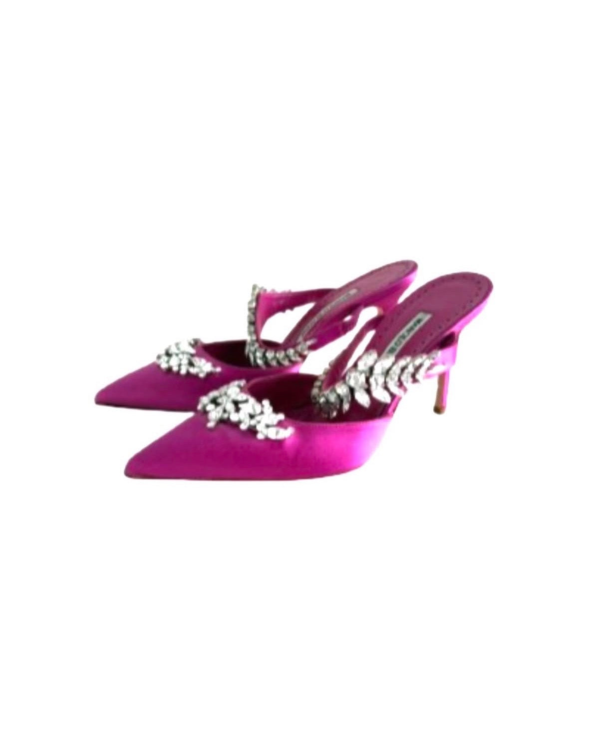 Pink Manolo Blahnik Satin Mules