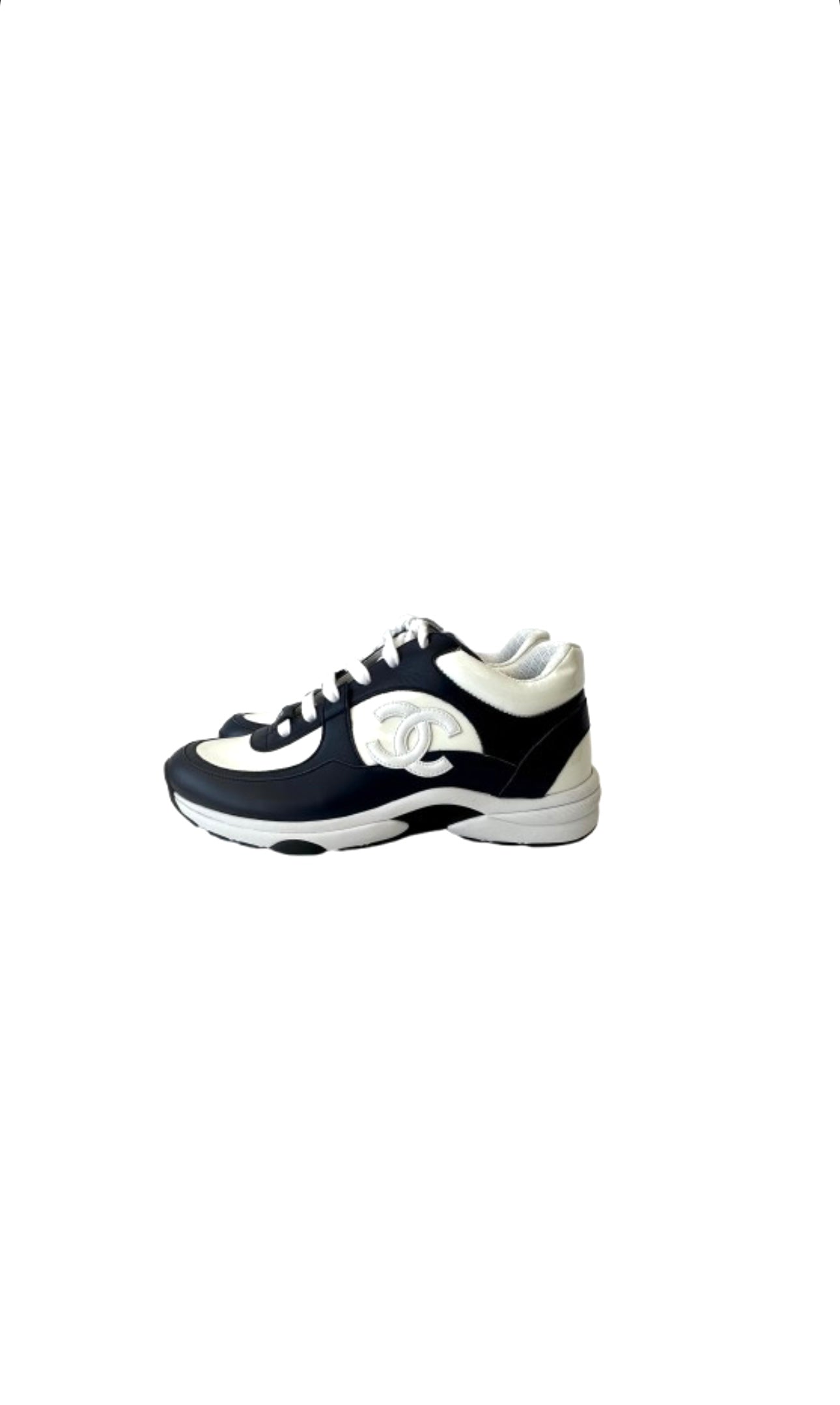 Navy & White CC Logo PVC & Leather Sneakers