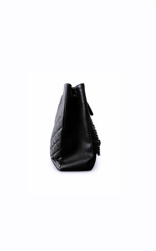 Black Quilted Caviar Paris-Edinburgh Large Flap Tote Silver Hardware