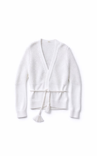 Hermes White Cotton Knot Cardigan w Rope Belt