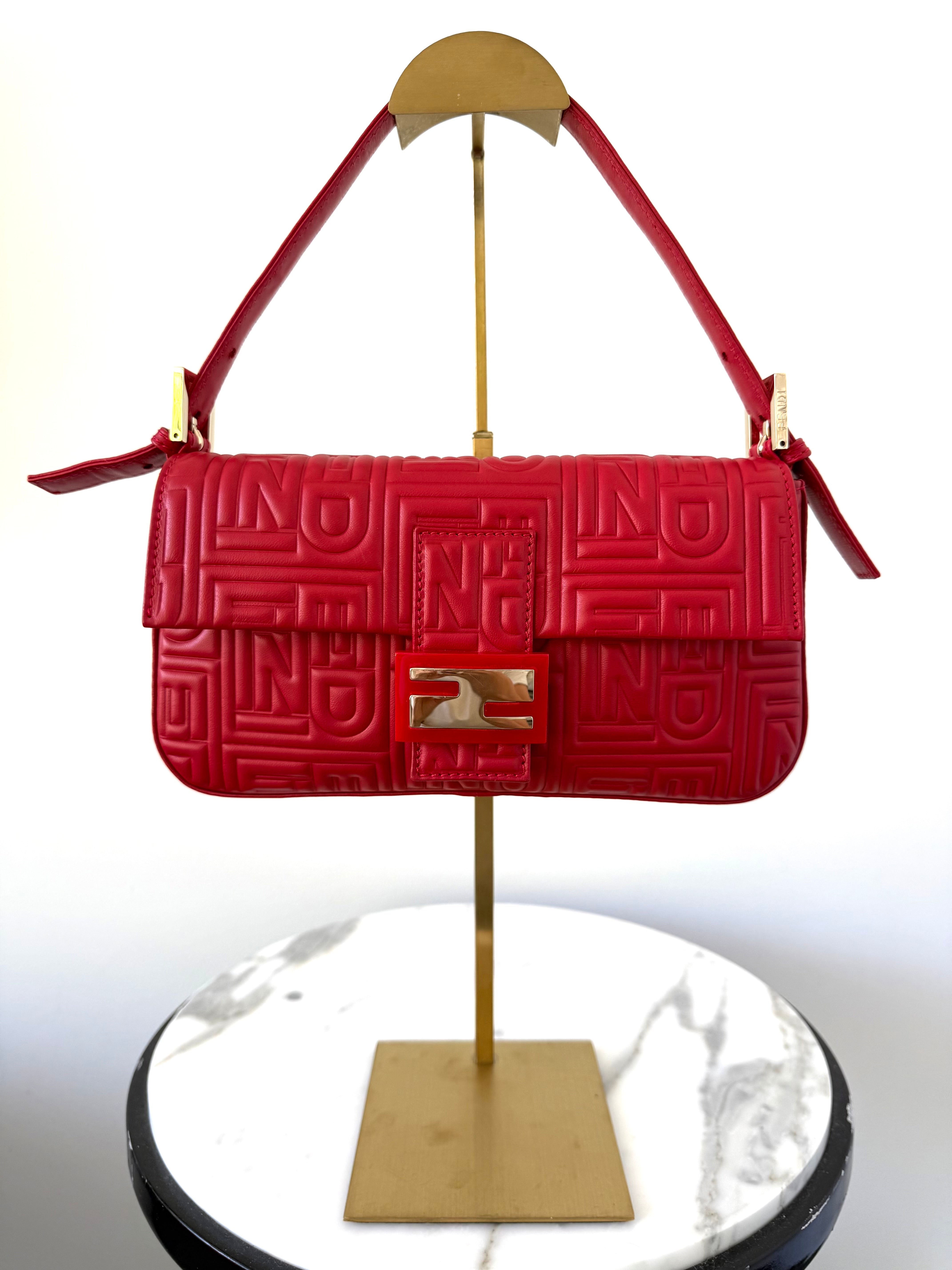 FENDI Red Vintage Monogrammed Mama  Baguette