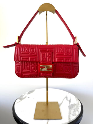 FENDI Red Vintage Monogrammed Mama  Baguette