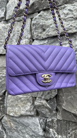 Purple Chevron Lambskin Mini Rectangular Flap Bag